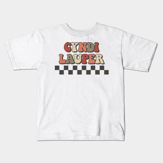 Cyndi Lauper Checkered Retro Groovy Style Kids T-Shirt by Lucas Bearmonster